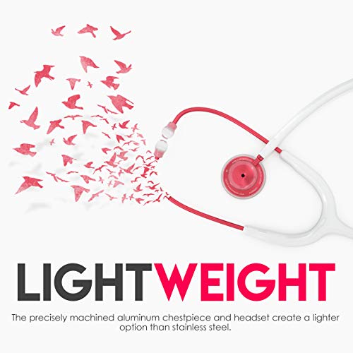 Image of MDF Instruments, Acoustica Lightweight Stethoscope for Doctors, Nurses, Students, Home Health Use, Adult, Dual Head, White Tube, Red Chestpiece-Headset, MDF747XPR29 | Dual Head, rotating chestpiece, Lifetime warranty, Free-Parts-for-Life, Latex-free, For doctors, nurses, students home health