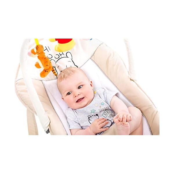 Hauck Disney Babywippe mit Spielbogen Bungee Deluxe für Babys ab Geburt bis 9 kg, Verstellbare Rückenlehne, 3-Punkt-Hüftgurt, Tragegriffe, Wippfunktion (Pooh Cuddles) – Bild 5