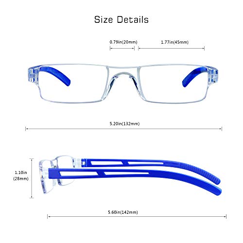 Image of VisionGlobal 5 Pairs Reading Glasses, Blue Light Blocking Glasses, Computer Reading Glasses for Women and Men, Fashion Square Eyewear Frame (Blue,+1.00 Magnification)
