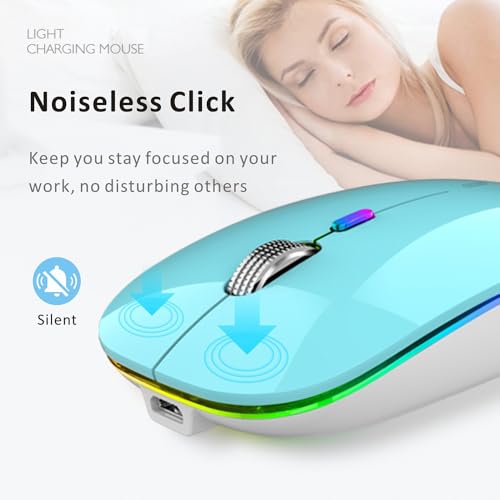 Image of Uiosmuph LED Wireless Silent Mouse, G12 Slim Rechargeable, 2.4G Portable USB Optical Computer Mice with USB Receiver and Type C Adapter (Blue)