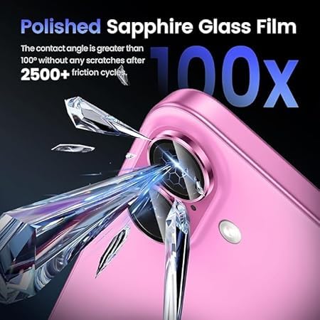 Image of for iphone 16 /16 Plus camera lens protector Tempered Glass Aluminum Alloy Ring with Camera Cover (Pink)