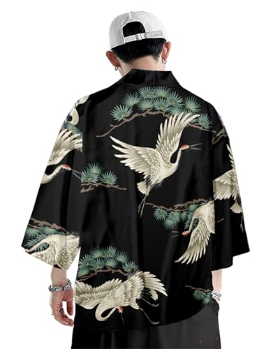 Image of DOVWOER Women's and Men Cardigan Jackets Japanese Kimono Casual Open Front Lightweight Coat