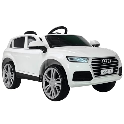 HOMCOM Coche Eléctrico para Niño +3 Años Audi Q5 con Mando a Distancia MP3 Luces y Sonidos Apertura de Puerta y Tirador Carga 30 kg 116x75x56 cm Blanco