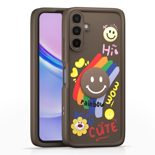Image of Pikkme Back Cover for Samsung Galaxy A15 4G / A15 5G | Soft Silicone| Cute Rainbow Smile & 3D Cartoon Flower Design | Shockproof Raised Camera Protection Bumper Case (Brown)