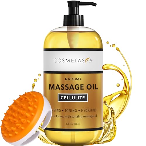 Cellulite Massage Oil with Massager Mitt - 100% Natural Cellulite Oil, Highly Absorbable and Deeply Penetrates Skin- Firms, Tones, Tightens & Moisturizes Skin by Cosmetasa (8.8 oz)