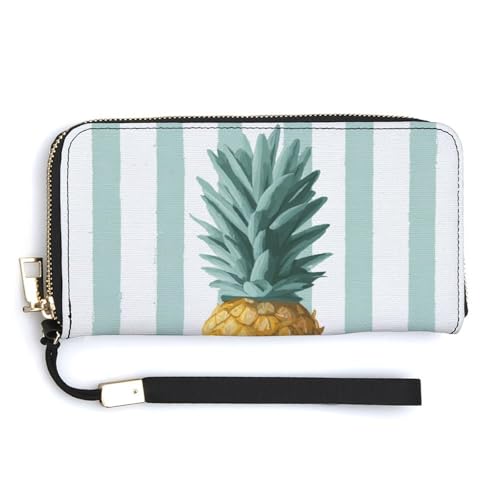 Cute Pineapple Hello Summer PU Leather Clutch Long Bifold Wallet, Coin Purse Credit Pass Case, Durable Card-Holder Money Storage for Women Men