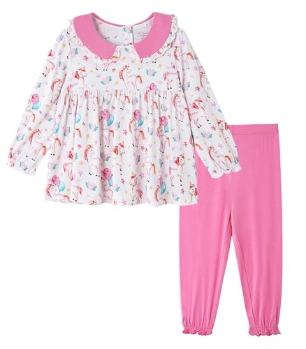 Image of Toddler Girls' Clothes-Viscose from Bamboo, Long Sleeve Ruffle Top with Pant Sets for Kids 2Pcs Fall Outfits 2T-6Y