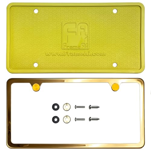 Silicone Back Guard Two Holes Slim License Plate Frame Gold Mirror Chrome Electroplating Universal Fit Aluminum Screw On Cap Cover, T304 Stainless Steel, Rust Proof Weather Proof (Qty: 1 Frame) by NAROWAN - Used condition - Image 2