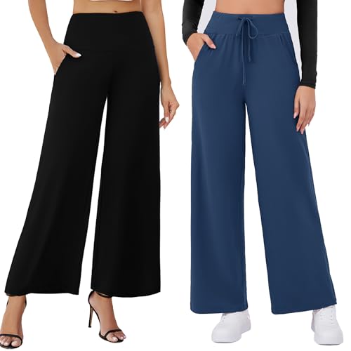Arolina Womens Wide Leg Pants High Waist Stretch Casual Straight Leg Bottoms