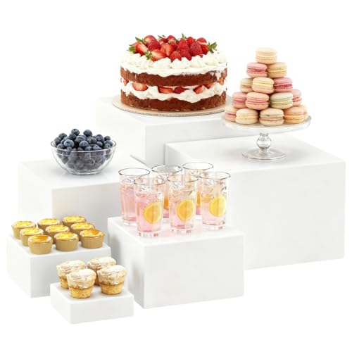 MEIDIV 6 Pcs Acrylic Food Risers 3-8 in Food Display Stand Buffet Risers Cake Plinths Dessert Stands White Acrylic Display Stands for Buffet Catering Dessert Jewelry Figures Display