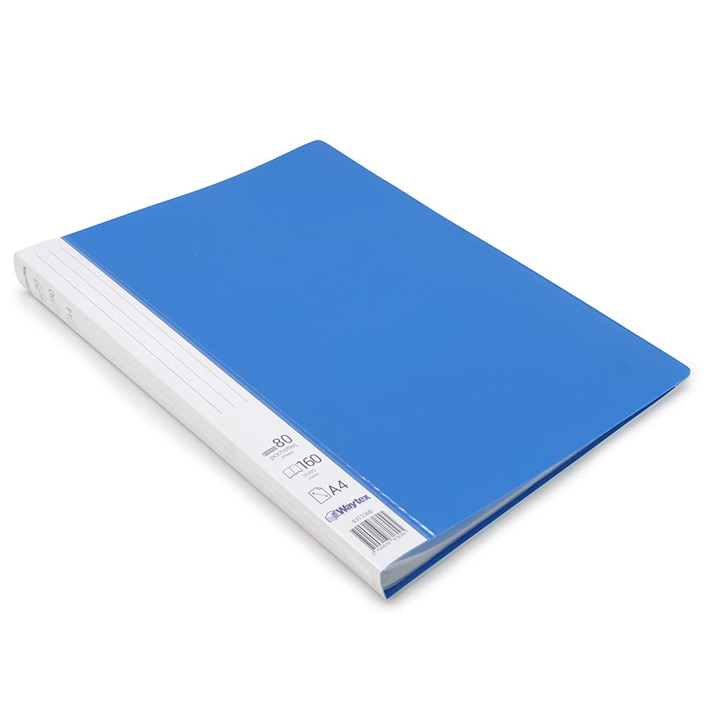 Waytex 931336B A4 Document Protector 160 Sheets Premium Opaque Identifiable Polypropylene 80 Transparent Pockets Blue