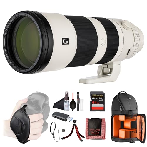 Sony FE 200600mm F5.66.3 G OSS Super-Telephoto Zoom Lens (SEL200600G) Full-Frame E-Mount | G Lens Optics | Backpack 64GB Card Card Reader Flex Tripod Memory Card Wallet Cap Keeper and More