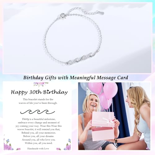 Image of Gifts for Women Christmas Birthday, Silver Wave Bracelets for Woman Mom Wife Grandma Daughter Granddaughter Friend Sister, The Waves of Life We've Through Together Mothers Day Graduation Gift