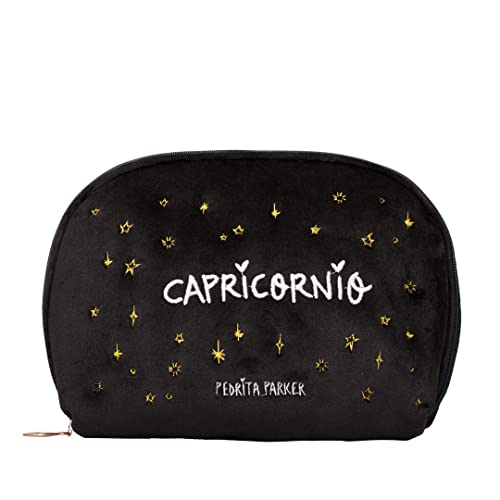 Horoscope Velvet Makeup Bag, Black/White, Medio, Capricorpio
