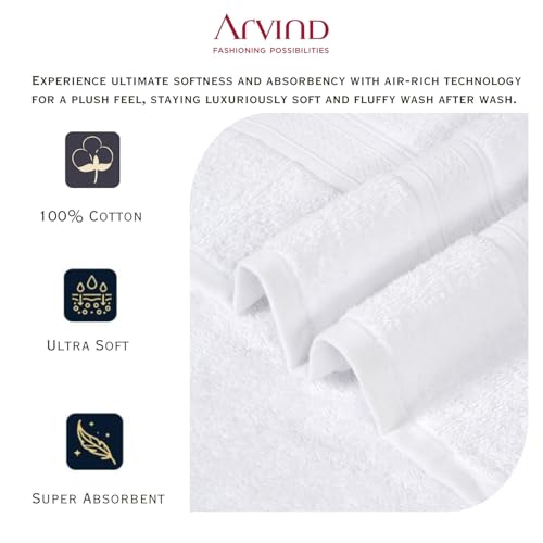 Image of Arvind 100% Cotton Towels for Bath | Towels for Bath Large Size | 500 GSM Bath Towel - Soft & Absorbent | 4 Piece Bath Towel for Men /Women | Urban Comfort | 70 cm x 140 cm - White