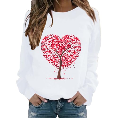 Uwdiohq Camisola de manga comprida com estampado de árvore de amor para o dia dos namorados, casual, com gola e casaco para mulher casaco mulher inverno barata camisola mulher manga comprida, Branco