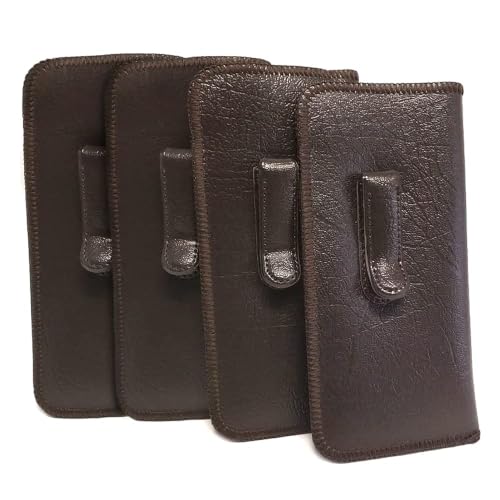 Image of Calabria Soft Slip-In Glasses Case Pocket Metal Clip Brown (4 Pack) for Men /Women Synthetic Leather Felt Lining 6.5 inchx3 inch