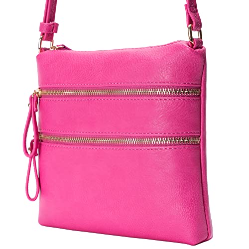 Image of Solene Small Multi Zipper Pocket Crossbody Bag with Adjustable Strap, Lightweight Travel Purse, Daily Small Messenger Pouch