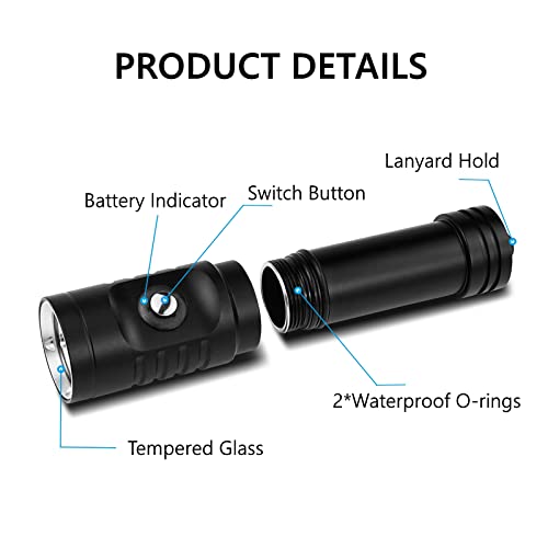 Windfire 5000 Lumen Scuba Diving Flashlight Dive Torch Snorkeling Light Rechargeable, 3 Modes Underwater Waterproof Led Flashlight, Submersible Safety Lights With Battery And Charger For Diving #TOP7