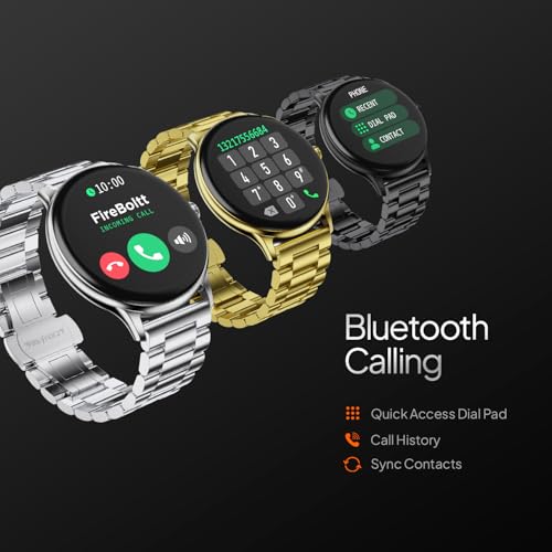 Image of Fire‑Boltt Phoenix Pro Round Smart Watch 1.39″ Display with Bluetooth Calling, AI Voice Assistant, SpO2 & Heart Rate Monitor, 120+ Sports Modes,IP67 Waterproof Metal Smart Watch for Men & Women - Gold