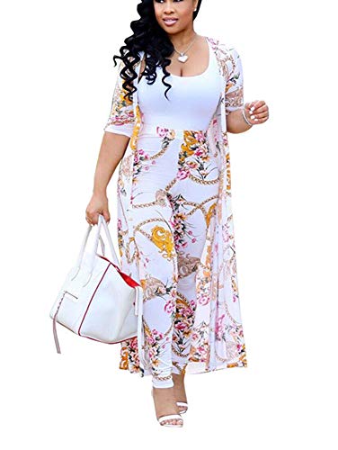 Women's Two Piece Pants Set - Sexy Long Sleeve Open Front Cardigans+ Skinny Pants Suits White Medium