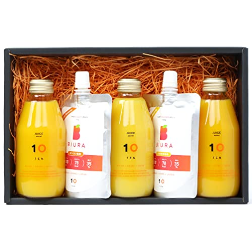 10FACTORY ギフト 愛媛みかんジュース 3本(200ml) BIURAゼリー 2個(2種類) 詰め合わせセット 箱入り 手提げ袋付 高級 無添加 国産 内祝い プレゼントに TP925HJ