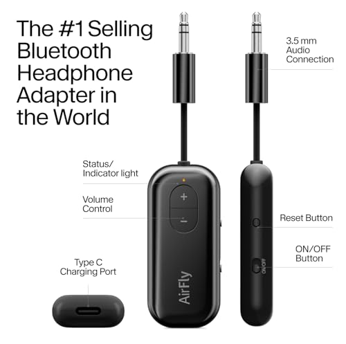 Twelve South AirFly SE, Bluetooth Wireless Audio Transmitter for AirPods/Wireless or Noise-Cancelling Headphones; Use with Any 3.5 mm Audio Jack on Airplanes, Gym Equipment or iPad/Tablets (Black) - Image 5