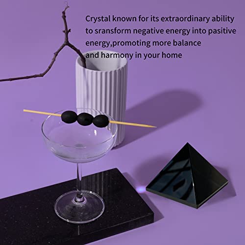 Image of Runyangshi Natural Black Obsidian Crystal Pyramid Energy Generator | 2.36x2.36in (6x6cm) Healing Crystal Pyramid for Protection & Positive Energy | Natural Quartz for Chakra Reiki Home Decor