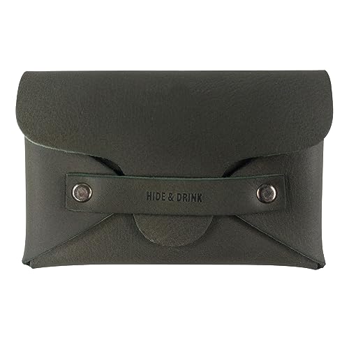 Hide & Drink, Snapless Business Card Holder for Men and Women, Vintage Wallet, Sturdy Pouch, Money Organizer, Full Grain Leather, Handmade, Dark Jade