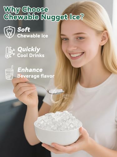Image of Commercial Nugget Ice Maker Machine with 12Lbs Storage Bin, 70Lbs /24H Stainless Steel Undercounter /Freestanding Pellet Crushed Chewable Ice Maker with Self-Cleaning for Home, Party, Office