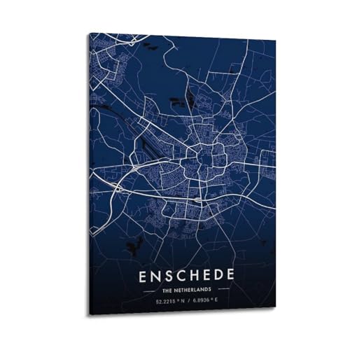 Carte bleue Enschede poster de ville pour decoration esthetique de salon moderne CMHONLY
