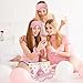 Papiailove 12 Pcs Sleepover Party Supplies for Girls, Includes 4 Pink Plush Eye Masks, 4 Hair Bands and 4 Double-Sided Printed Makeup Bags Slumber Party Supplies Spa Birthday Party Favors