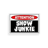 Snow Junkie Funny Attention Vinyl Decal Sticker Ski Sled