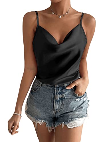 DIDK Damen Satin Bodys Wasserfallausschnitt Bodysuits Spaghettiträger...