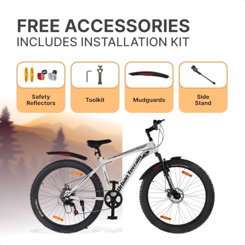 Image of Urban Terrain Galaxy Max Multispeed Geared High Performance Mountain Cycles for Men with Complete Accessories MTB Bike 27.5T (7 Speed, White)