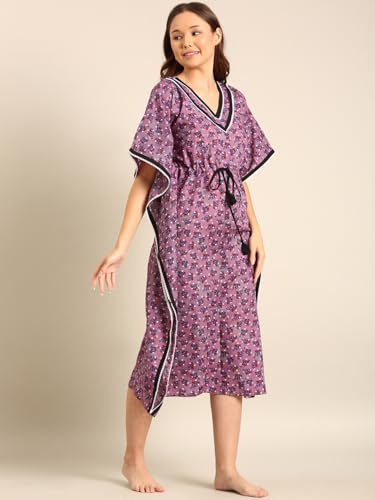Image of Rupa Jon Aishwarya Women Full Length Printed Kaftan Nighty in Premium Cotton Blend Fabric, Night Dress, Maxi Nighty for Comfortable Everyday Wear