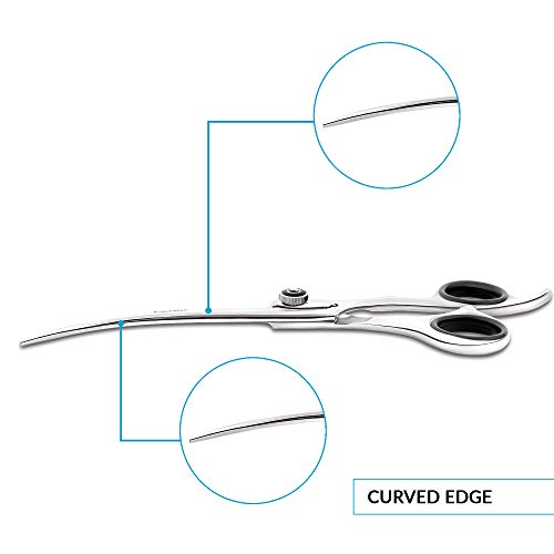 Image of Laazar Professional 7.5 inch Curved Shears for Dogs and Cats | Tension Adjustable Pet Grooming Scissors | 440C Japanese Stainless Steel | Groomers Tool for Men and Woman Leather case Included