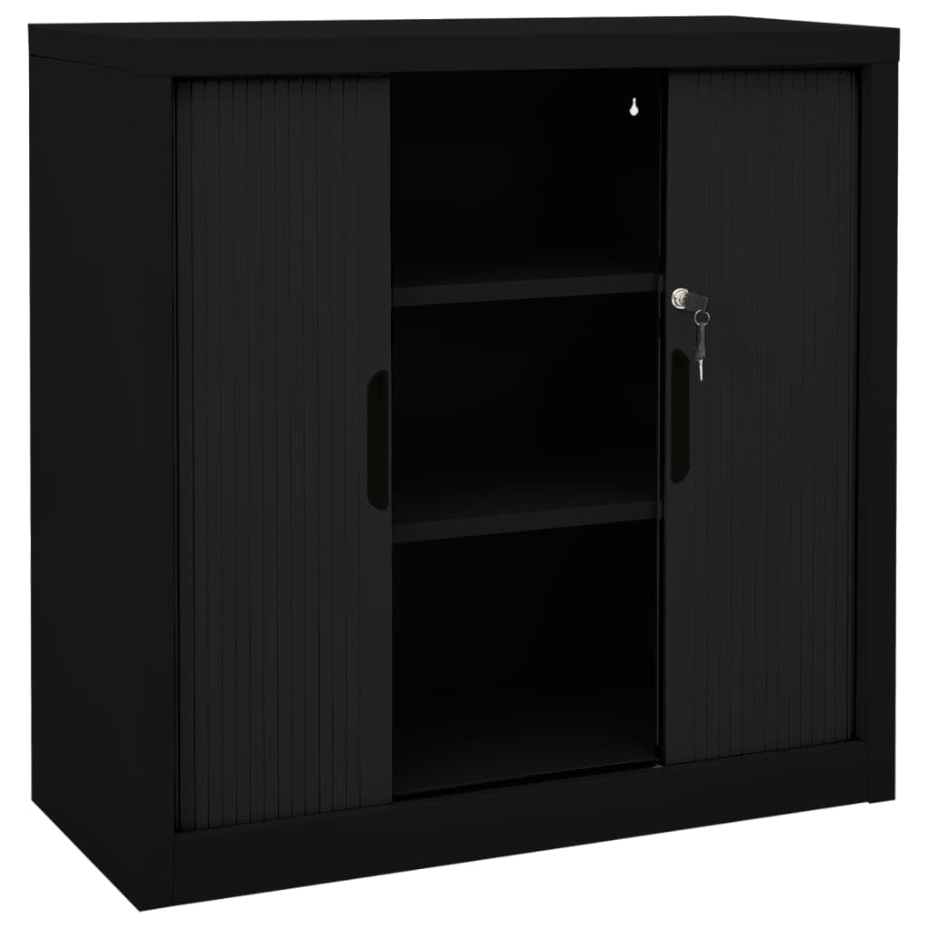 Armario archivador metalico Armario con Puerta Corredera Oficina Armario Oficina Muebles Oficina con Llaves, 2 Estantes Ajustables 90 x 40 x 90 cm-Negro-