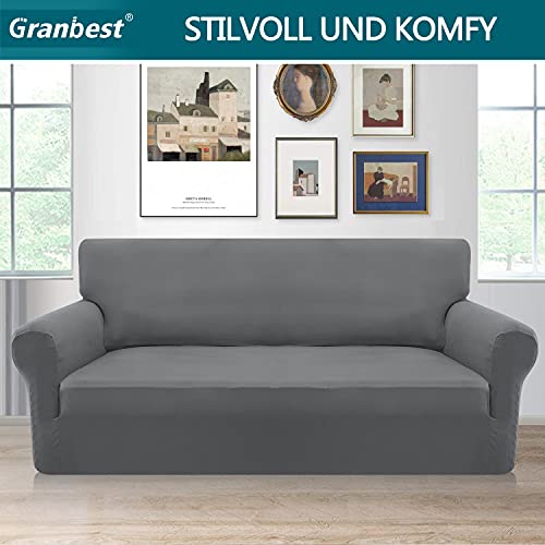 Granbest Strecken Sofabezug 3 Sitzer Superweich Elasthan Sofaüberwurf für Hunde Haustier Couchbezug Möbelschutz mit Elastischen Boden (3 Sitzer, Hellgrau)
