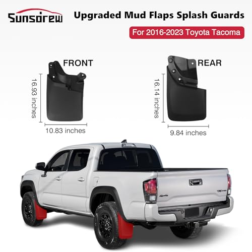 Image of Sunsdrew Mud Flaps for 2016-2023 Toyota Tacoma Accessories Mudguards All Weather Mud Flaps Splash Guards Tacoma Mudflaps No-Drill Front and Rear-Black,4 Pc. (Not fit SR Models)