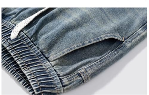 Men's Summer Baggy Lightweight Cotton Wide Leg Straight Denim Pants Loose Fit Blue Jean Trousers3