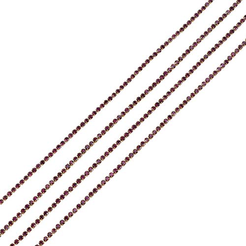 Healifty 10m Crystal Rhinestone Close Chain Clear Trimming Claw Chain Trim Sewing Craft for Cloth Jewelry DIY 2mm (Dark Purple)