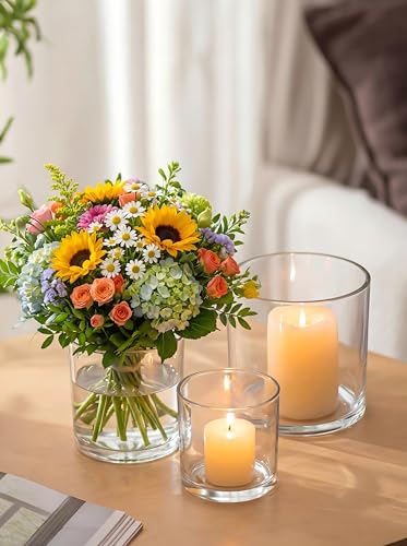 NUPTIO Thick Glass Hurricane Pillar Candle Holders Set of 3