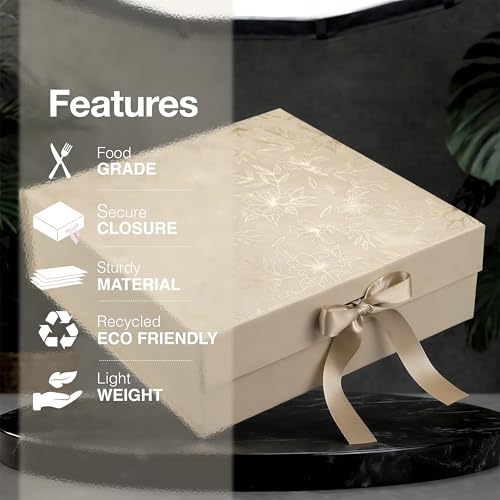 Image of RBS - LARGE Gift Box (34 x 33 x 10cm) Gift Box for Packaging (1 Pack) Hamper Box for Gift Holds Upto 10 kg Gift Packing Box Gift Boxes for Gifting Hamper Box (L - Beige Gold Floral)