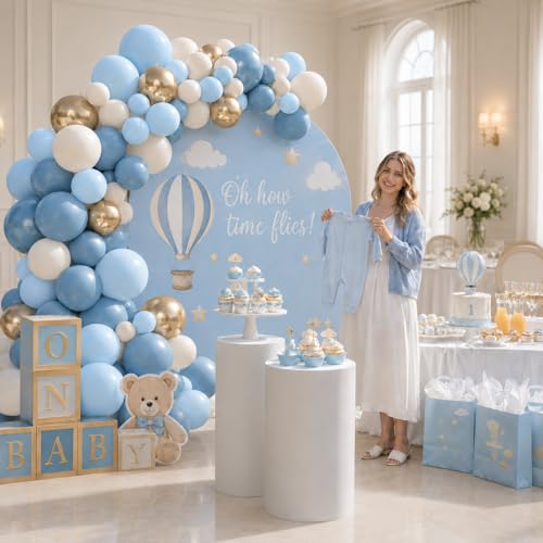 Image of Dusty Blue Balloons, 55 PCS 12 Inch Baby Haze Blue Balloon Sand White Balloons with Metallic Gold Balloon for Boho Baby Shower Birthday Wedding Bridal Shower Gender Reveal Party Decorations