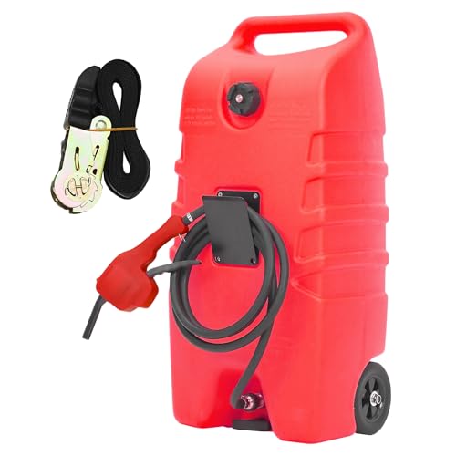 EcoExplorer 14 Gallon Gas Caddy, 53l Portable Fuel Tank and Fuel Transfer Pump with 10-Foot Hose for Lawn Mower, Farm, Marine, and Home Use, Red