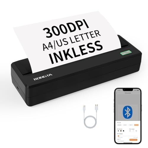 Rongta Portable Printer Wireless for Travel,300DPI Bluetooth Inkless Thermal Printer, for Office/School/Home Use,Compatible with Android,iOS & Laptop,Support 8.5" X 11" US Letter Dark Grey