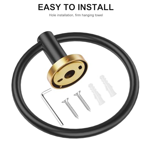 Image of SetSail Towel Holder for Bathroom Wall Stainless Steel Hand Towel Ring Heavy Duty Towel Hanger for Bathroom, Black and Gold