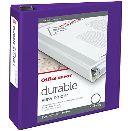 Office Depot Nonstick Round-Ring View Binder, 3In. Rings, 100% Recycled, Purple, Od06623 #TOP28