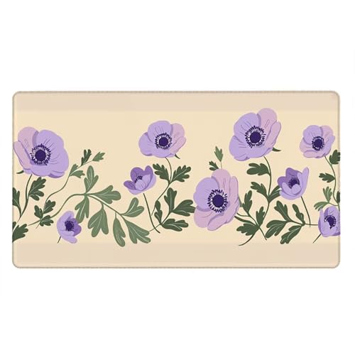 Alfombrilla Ratón XXL Alfombrilla Escritorio 1800x900mm Mouse Pad Mejora la Precisión y la Velocidad con Base de Goma Antideslizante y Bordes Cosidos Duradera Cómoda, Juegos (Flores Moradas) xR8-937